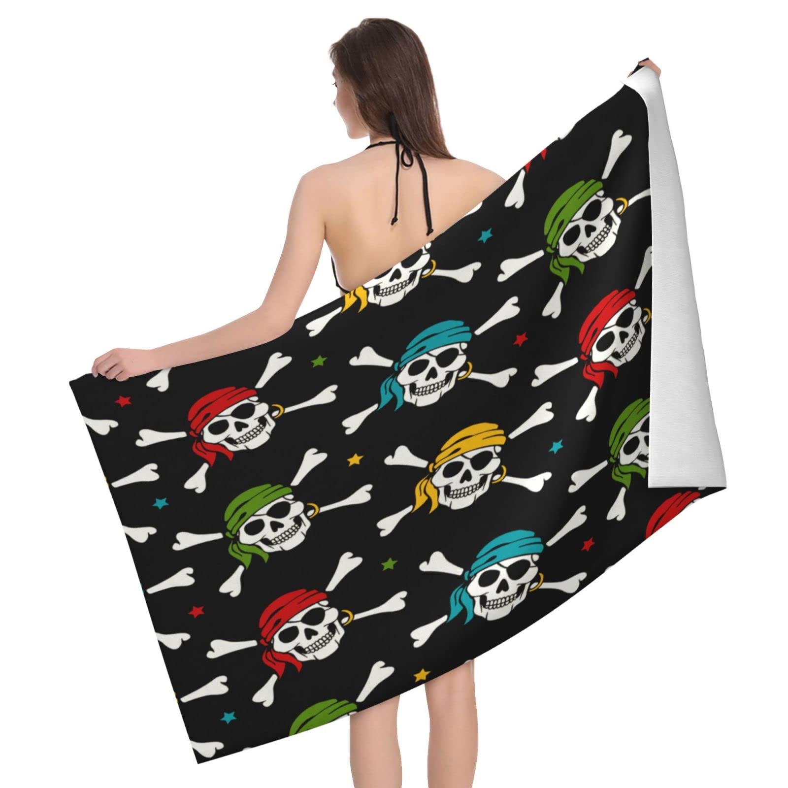 Lawenp Colorful Skull Beach Towel, Lightweight Sand Free Quick Dry Microfiber Absorbent Bath Towel for Kids, Adults, Swimming, Bath, Yoga, Pool, Travel, Camping 32"X52"