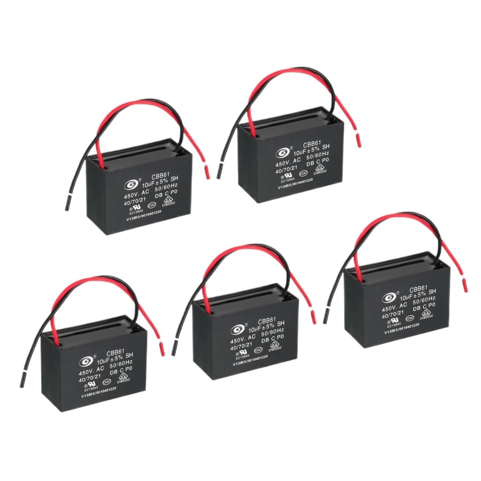 5/10 Uds AC 450V 0,47 uF-10uF CBB61 condensador de ventilador de techo 50/60HZ con 2 cables for condensadores de funcionamiento de estrella del Motor del ventilador del aire acondicionado(5Pcs 5uF)