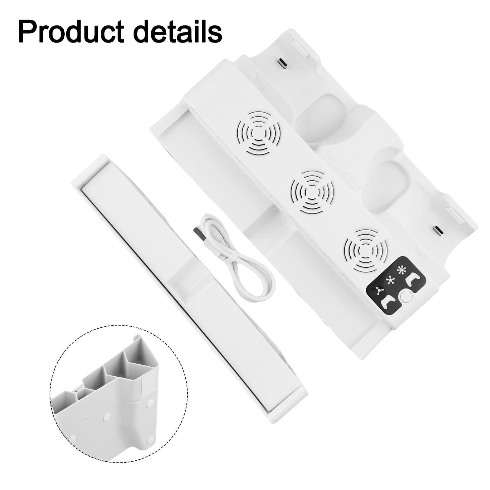 Whychstore Supporto di raffreddamento orizzontale per PS5 Pro/Slim, caricatore doppio controller con ventola a 3 livelli e indicatori LED, base console ABS bianca