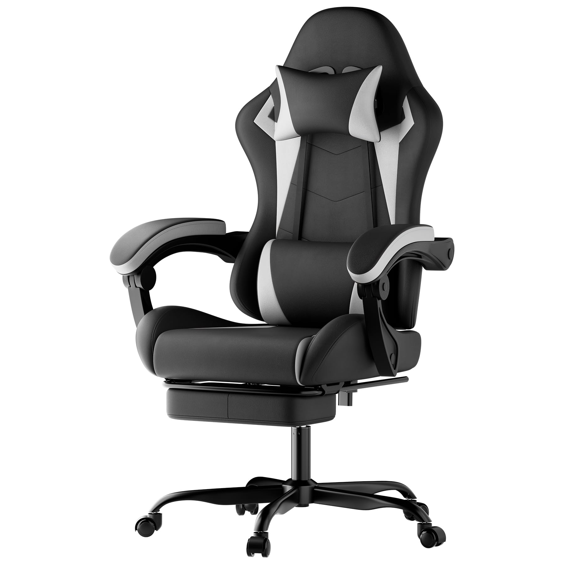 Fotel gamingowy, ergonomiczny fotel gamingowy z podparciem lędźwiowym, oddychająca skóra poliuretanowa, wygodne krzesło komputerowe, obciążenie 200 kg, wysokość siedziska i oparcie regulowane