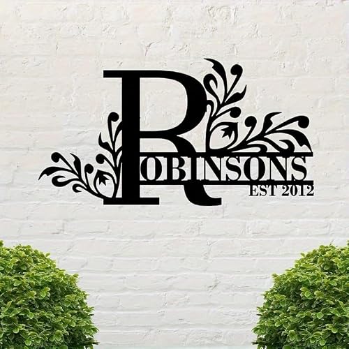 Personalized Family Name Sign, Custom Ornate Monogram Letter with First Last Name Split Letter Name Sign, Metal Wall Art Home Decor (black 3) — view 2