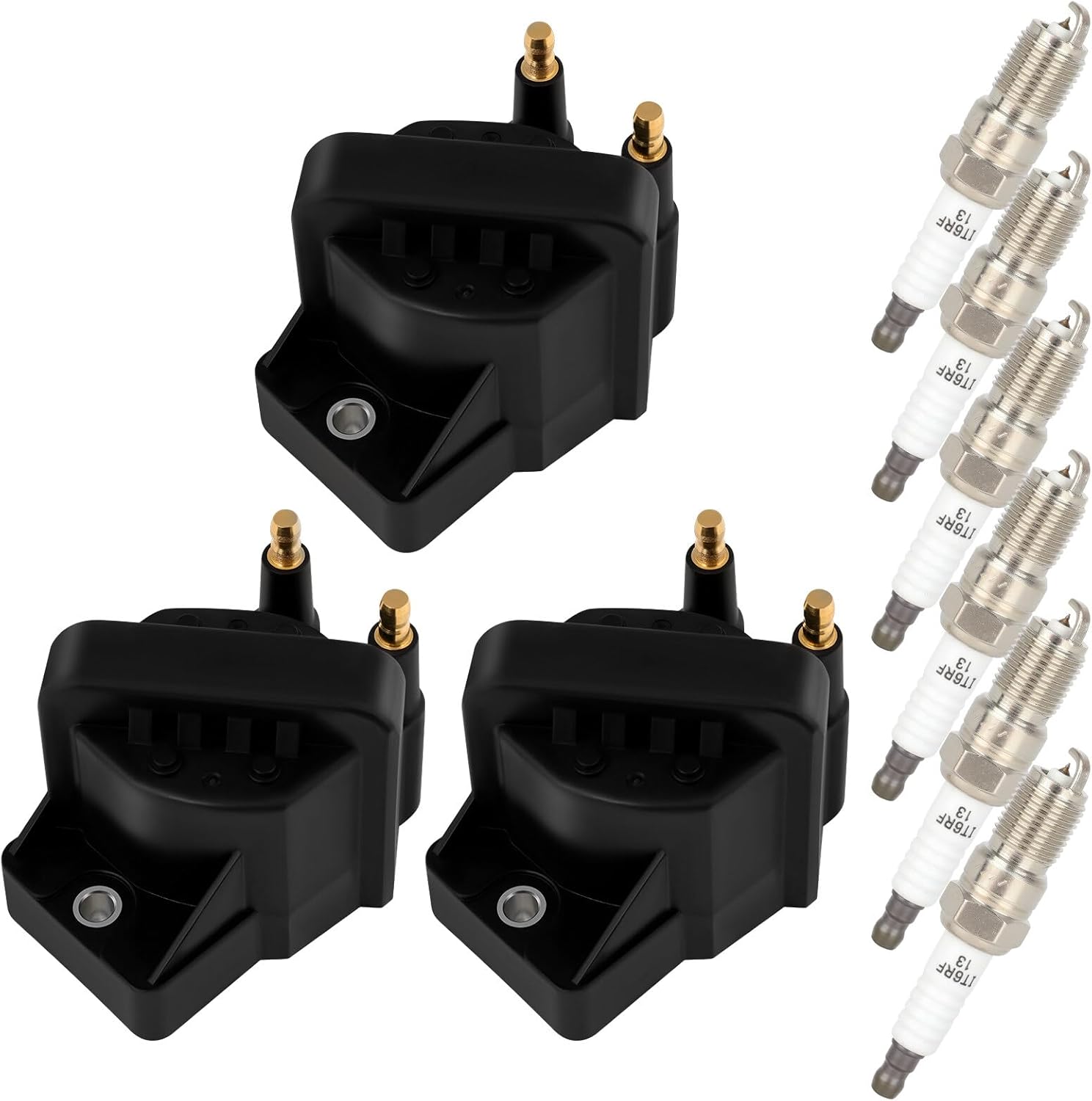 ASAPE 3PCS Ignition Coil and 6PCS Iridium Spark Plugs Fits for 2000-2005 for Chevrolet Impala, 1991-2008 for Pontiac Grand Prix, ReplacesDR39
