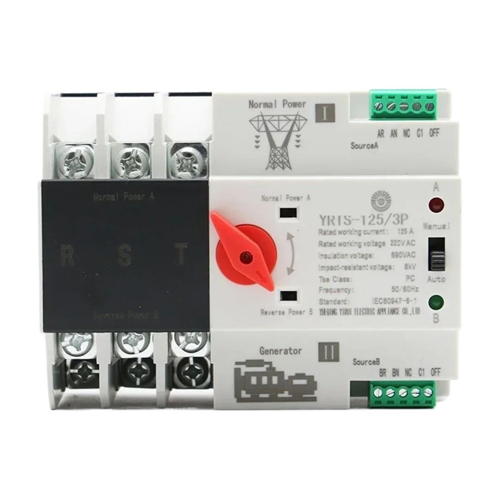 Commutateur de transfert automatique double alimentation 2P 125A inverseur source