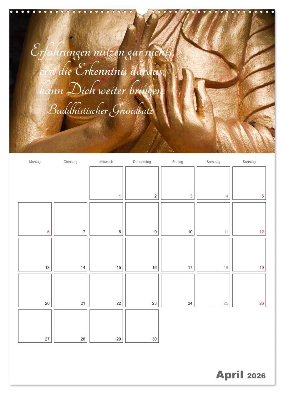 Harmonie und Freude Buddhistische Weisheiten 2026 (Wandkalender 2026 DIN A2 hoch), CALVENDO Monatskalender: Ein Planer mit buddhistischen Weisheiten für die ganze Familie (CALVENDO Glaube)