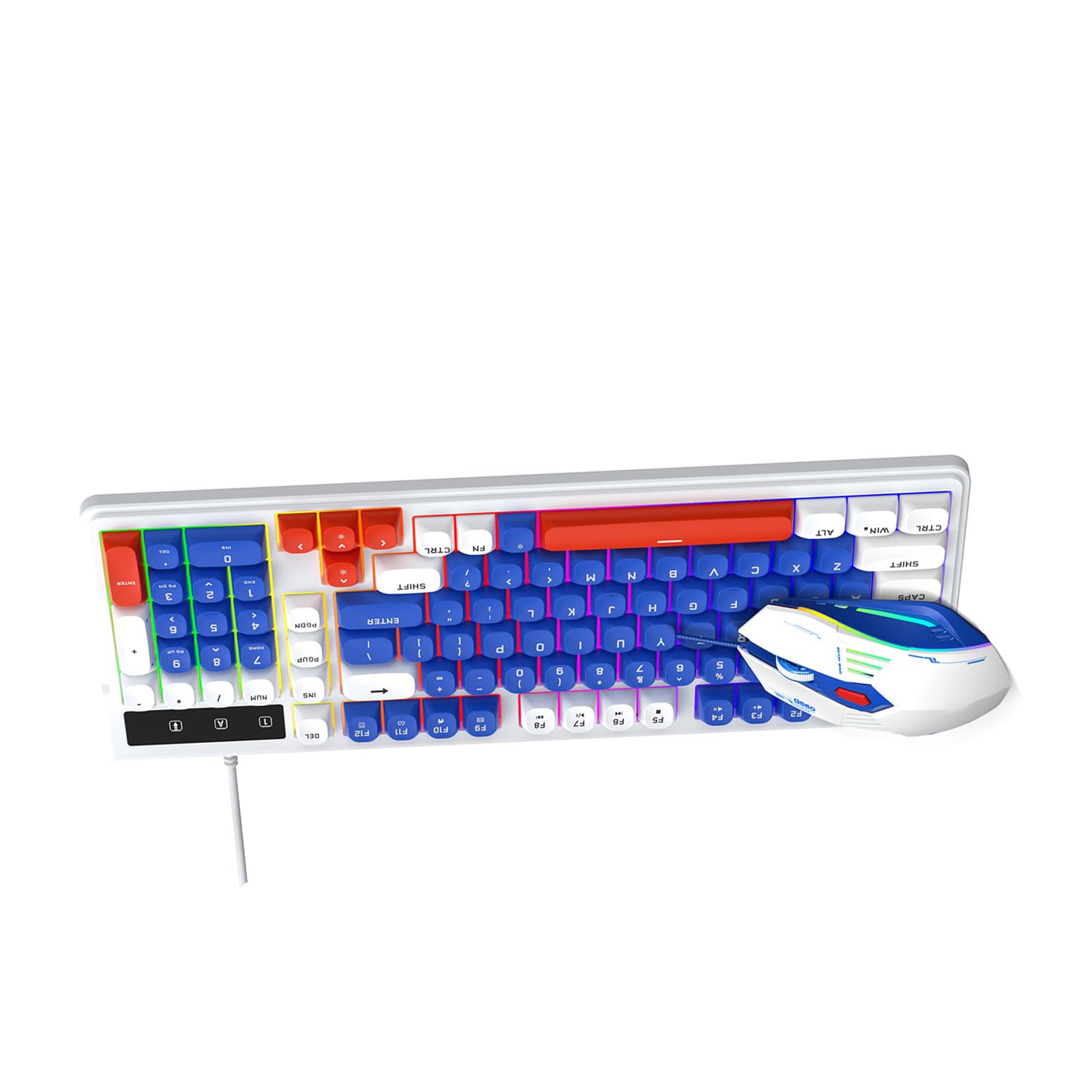 Irfora Podświetlana RGB Klawiatura do Gier i Mysz Combo Kompaktowy Układ Przewodowe Ciche Klawisze USB na PC 98SE/ME/2000/XP/Vista/7/10 dla Graczy (Biały Niebieski)