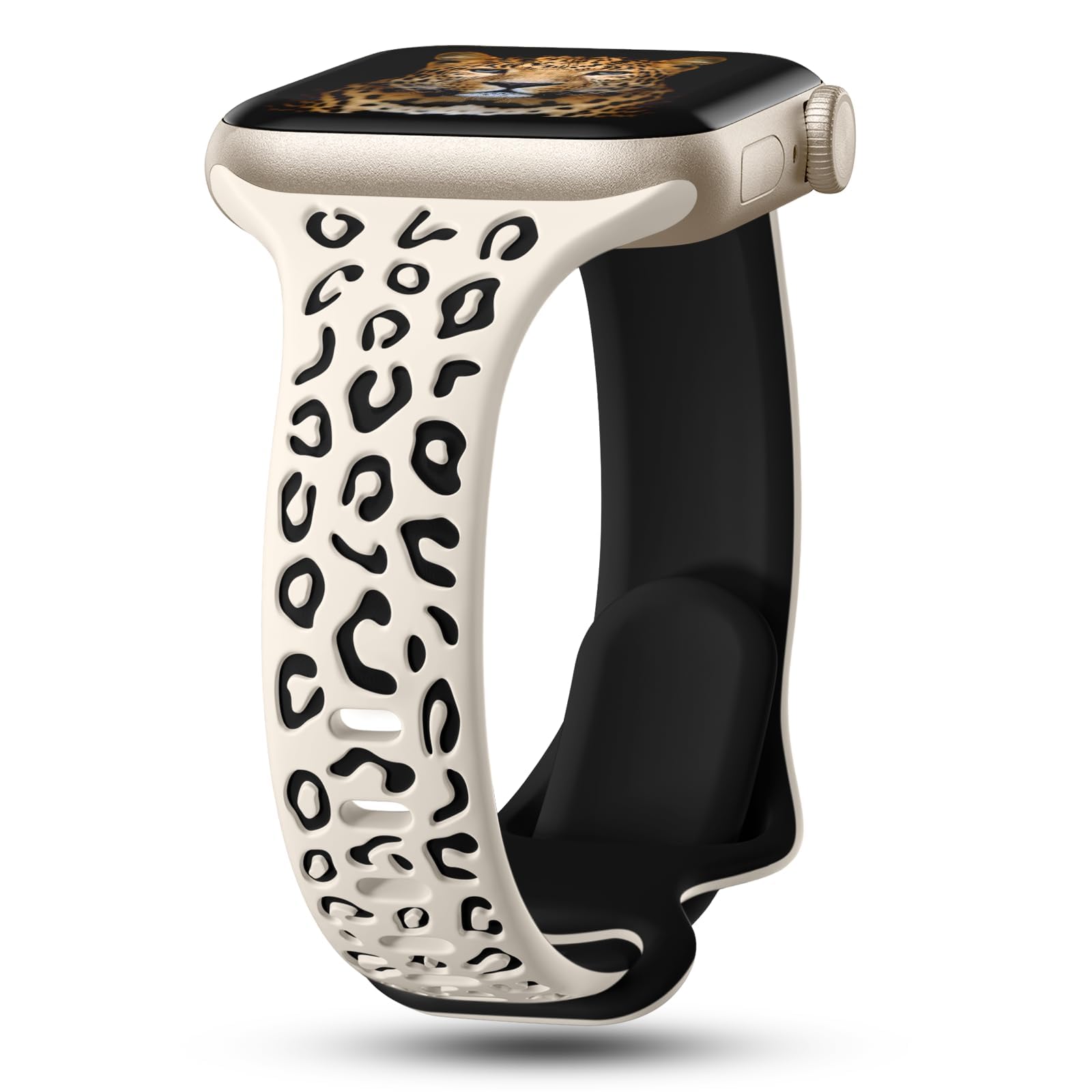 CreateGreat Slim Leopard Engraved Bands Compatible with Apple Watch Band 41mm 40mm 38mm 49mm 46mm 45mm 44mm 42mm Women, Cheetah Silicone Strap for