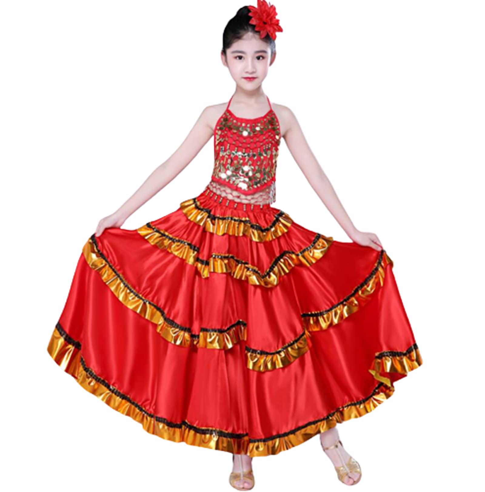 Spódnice do Tańca Flamenco Dla Dziewcząt Hiszpański Taniec Flamenco Dla Dziewcząt Hiszpański Strój do Tańca Flamenco Codzienne Ubrania Treningowe
