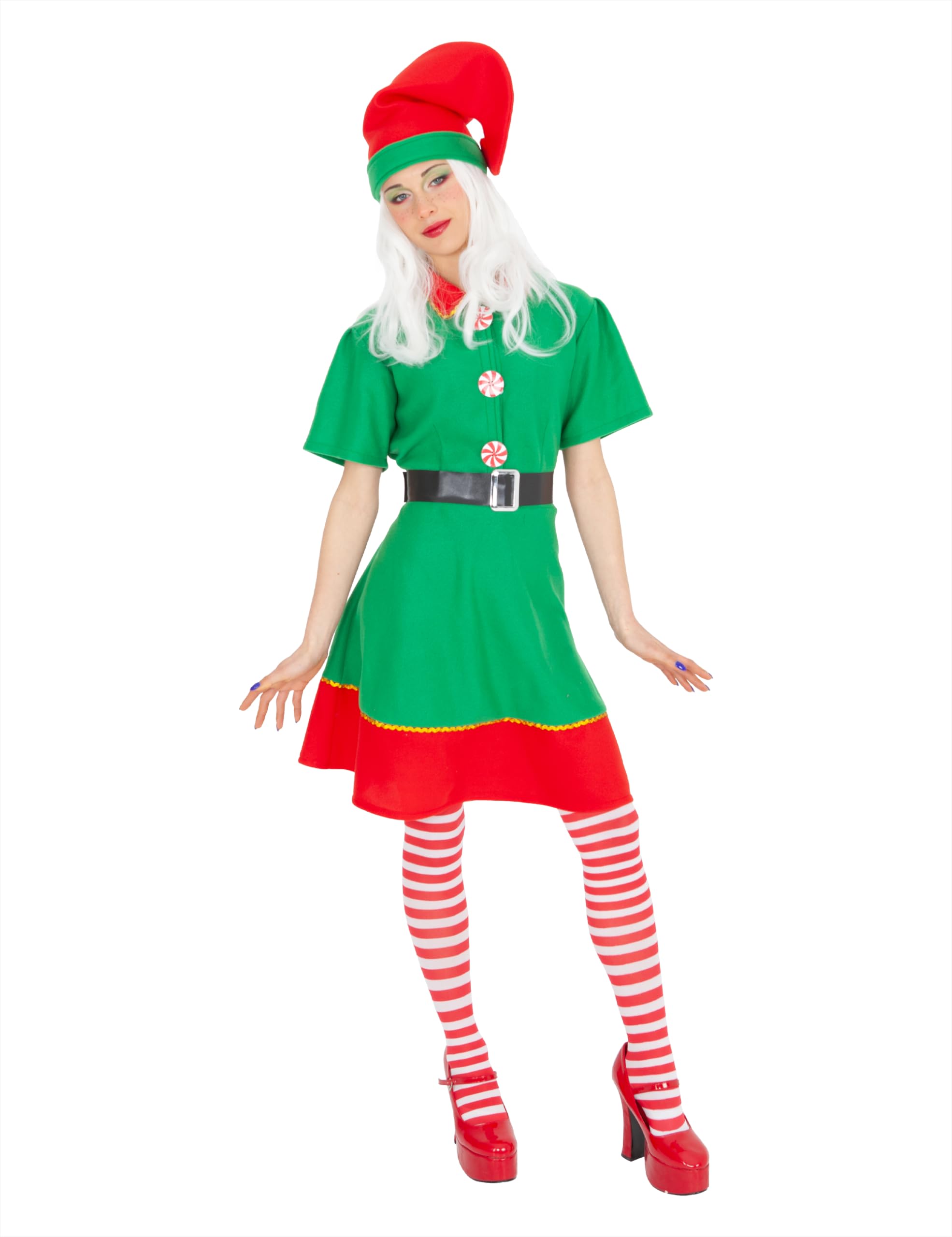 Rubies Disfraz Elfo Woman para mujer, Vestido con cinturón, medias y gorro, Elfos Navideños, Duendes para Navidad, funciones, fiestas, Carnaval