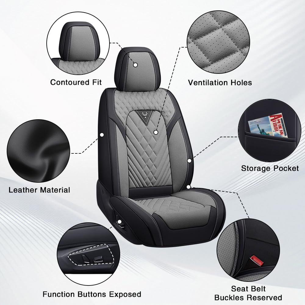 Copri Sedile Auto Universale Per Ford KA RU8 2008-2013 2014 2015 2016, Coprisedili Auto Impermeabile Traspirante，Pelle Nappa，Resistente All'usura(Black gray)