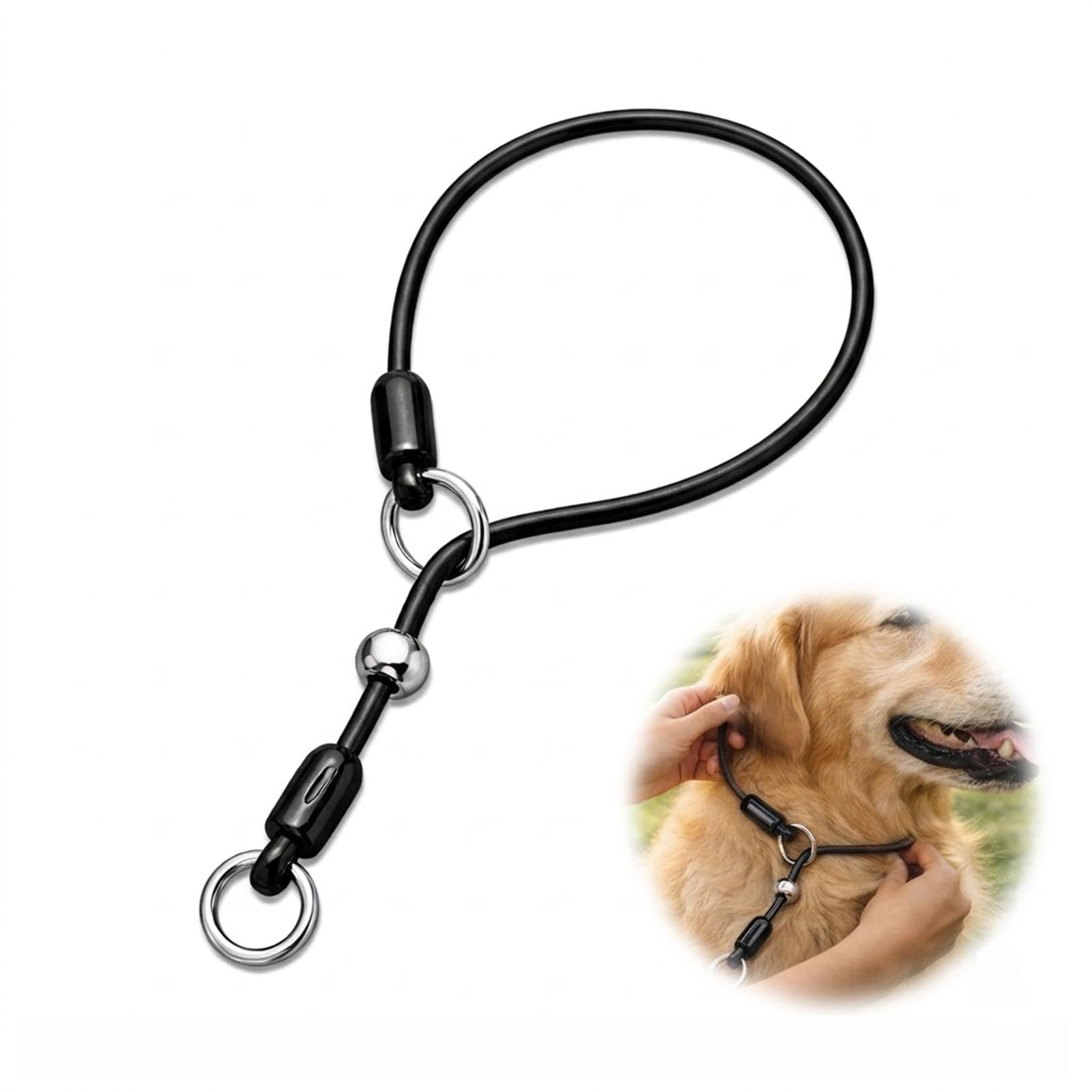 High-Strength Slip Dog Training Collar with Adjustable Stopper - Braided Rope for Large Dogs, Pulling Control, Obedience & Bite Work, Professional Durable Choker Collar for All Weather (Black)
