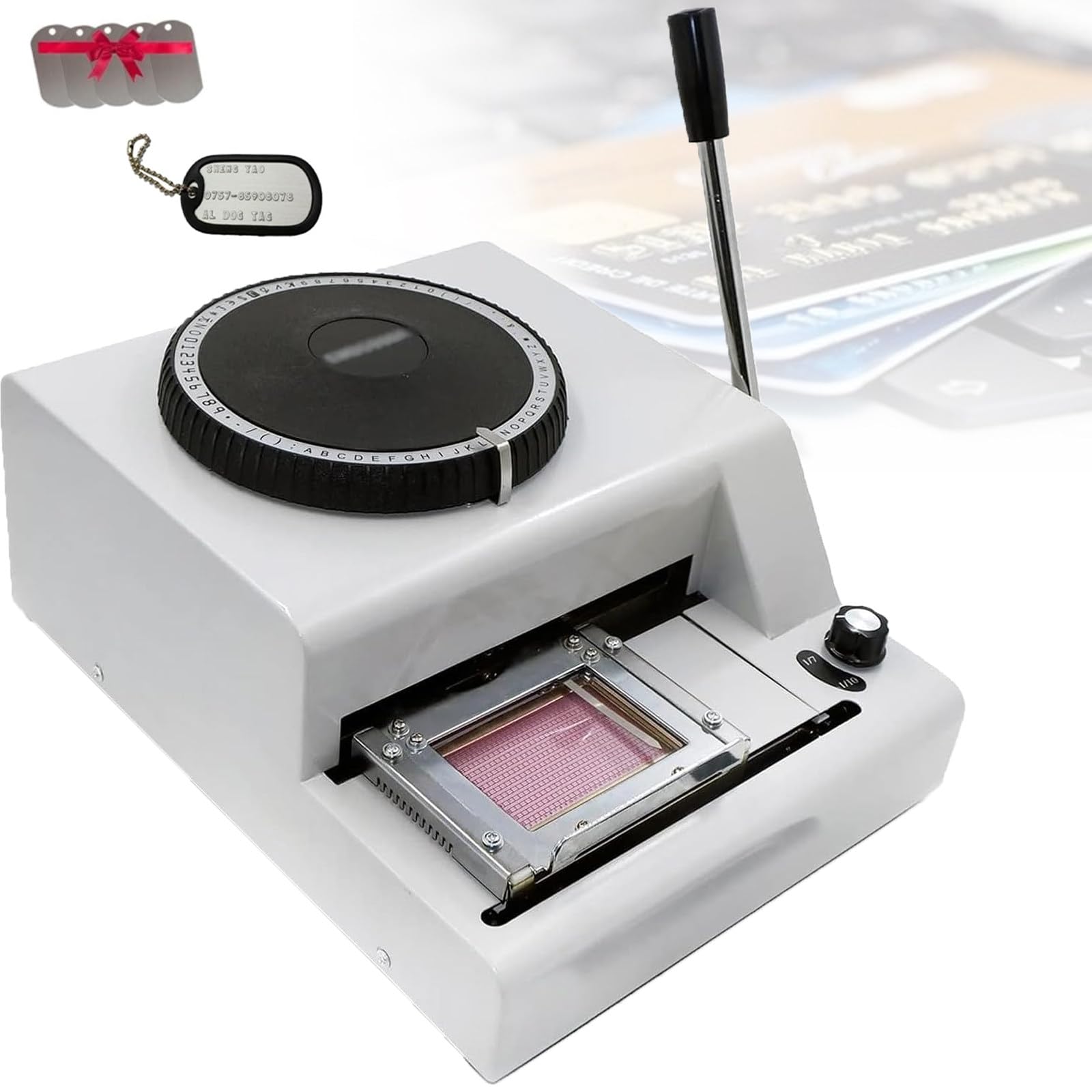 Atwynd 72 Characters Manual Stamping Machine, Dog Tag Coding and Card Making, Letterpress Engraving Tool, 2 Gear Kerning, Metal Code Printing for Credit Cards, Membership Cards