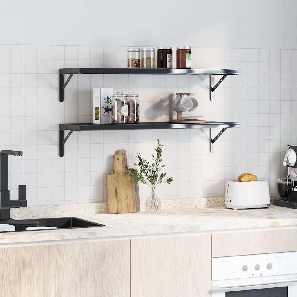 Soporte de estante 4 unidades, 30 x 2,5 x 15,5 cm, acero inoxidable negro, 3 mm de grosor, 50 kg capacidad de carga, para baño, cocina, dormitorio, montaje en pared