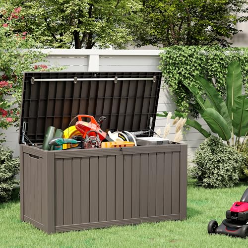 LHBGO 150 Gallon Resin Deck Box, Large Indoor and Outdoor Storage Box, Weatherproof and UV Resistant Outdoor Storage Box with Built-in Steel Beams for Patio, Cushions, Pool Supplies - Thumbnail 2