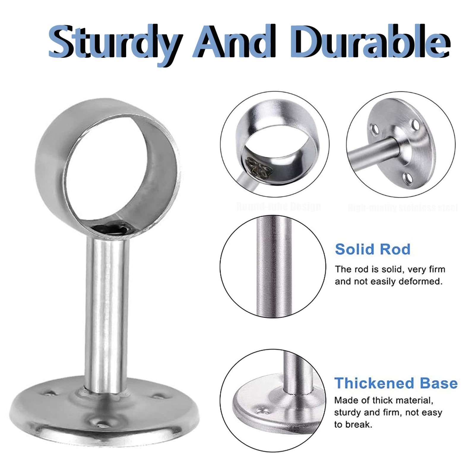 Soporte De Acero Inoxidable Para Barra De Cortina De Techo, Soporte Para Barra De Armario Para Tubo Redondo De 25 Mm De Diámetro, Blanco Brillante, 2 Unidades
