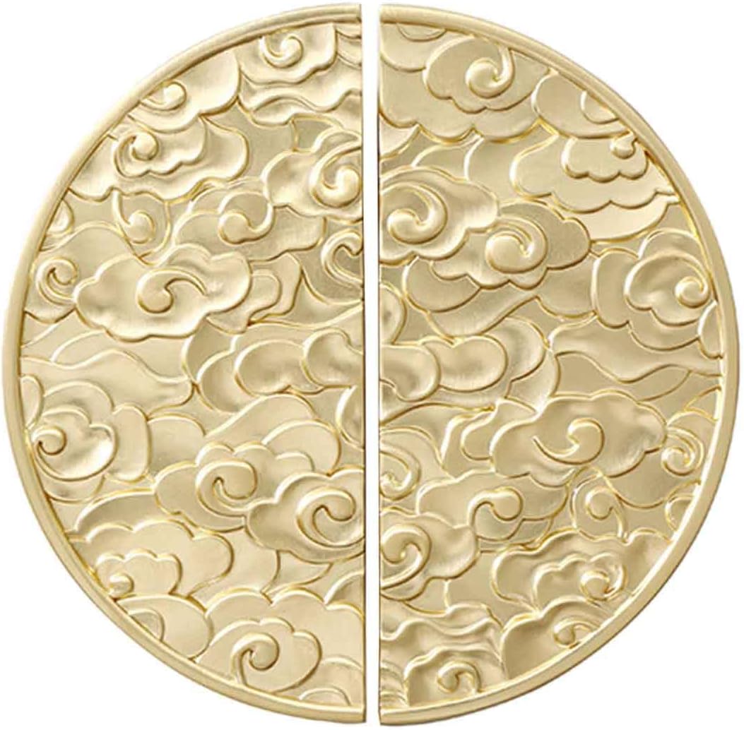 2PCS Antique Half Moon Cabinet Pulls, Zinc Alloy Kitchen Cabinet Pulls Gold Drawer Dresser Handles Semicircle Pulls New Chinese Auspicious Pattern Unique Cabinet Hardware (Gold)