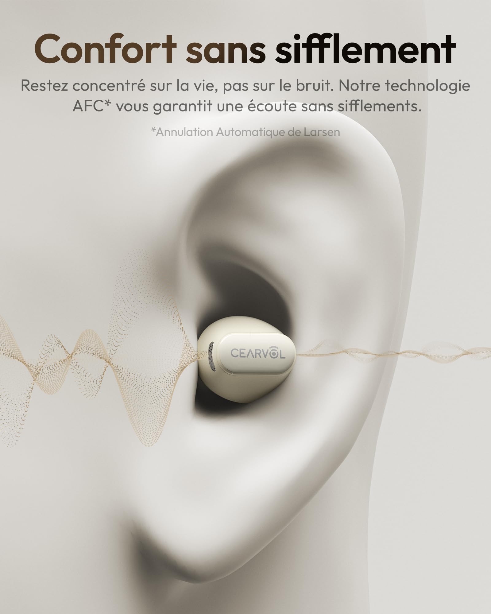 Wave Lite Amplificateur Sonore–Rechargeable, Bluetooth, Contrôle via application, Réduction du larsen, Entrée AUX, pour les personnes âgées, Lumière stellaire