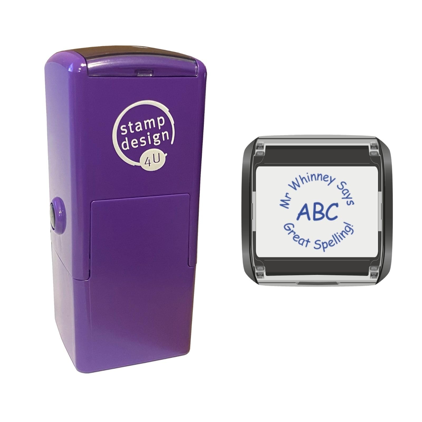 Stamp Design 4U Blue Abc Design In With 2 Lines Of Custom Text - School Teacher Personalised Reward, Education And Motivational Stamps