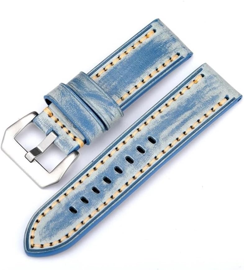 Hand Polished Leather Watchband 20 22 24MM Black Blue Green Leather Strap Suitable Fit For PAM111 441 WatchStrap