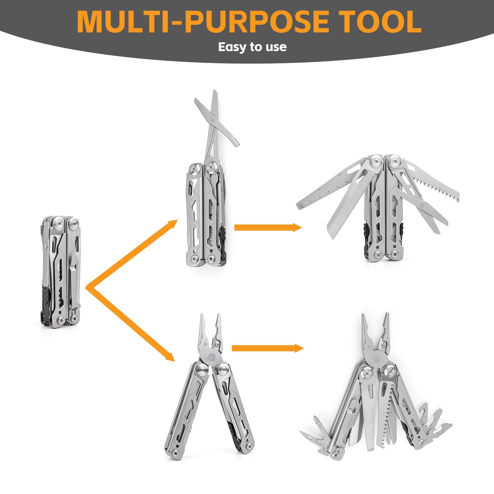 Multitool 28 w 1: kombinerki i 11 końcówek Materiał ze stali nierdzewnej