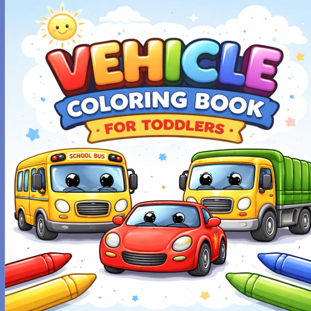 Vehicle Coloring Book for Toddlers: 74 Easy and Fun Vehicle Coloring Pages | Cars, Trucks & More | Ages 2–5