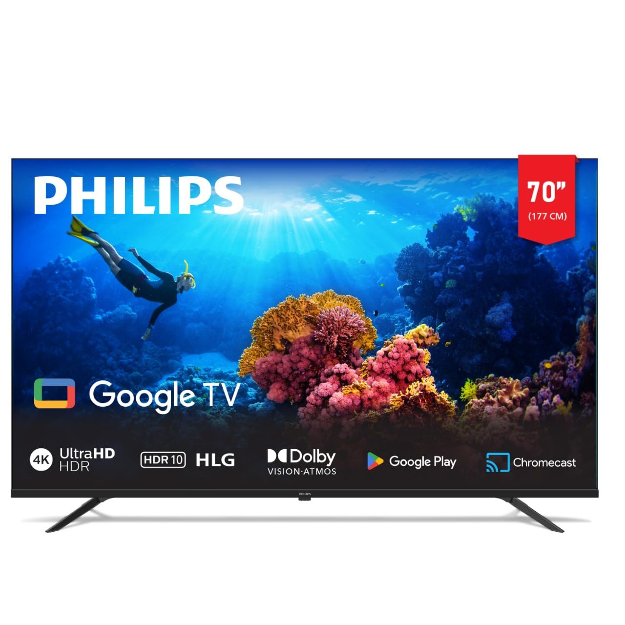philips 70 Inch 4K Smart Google TV 7100 Series 70PUT7129/56, Dolby Vision + HDR 10, Google Voice Assistant, Youtube, Netflix, Shahid, 2024 Model,1 Year Warranty