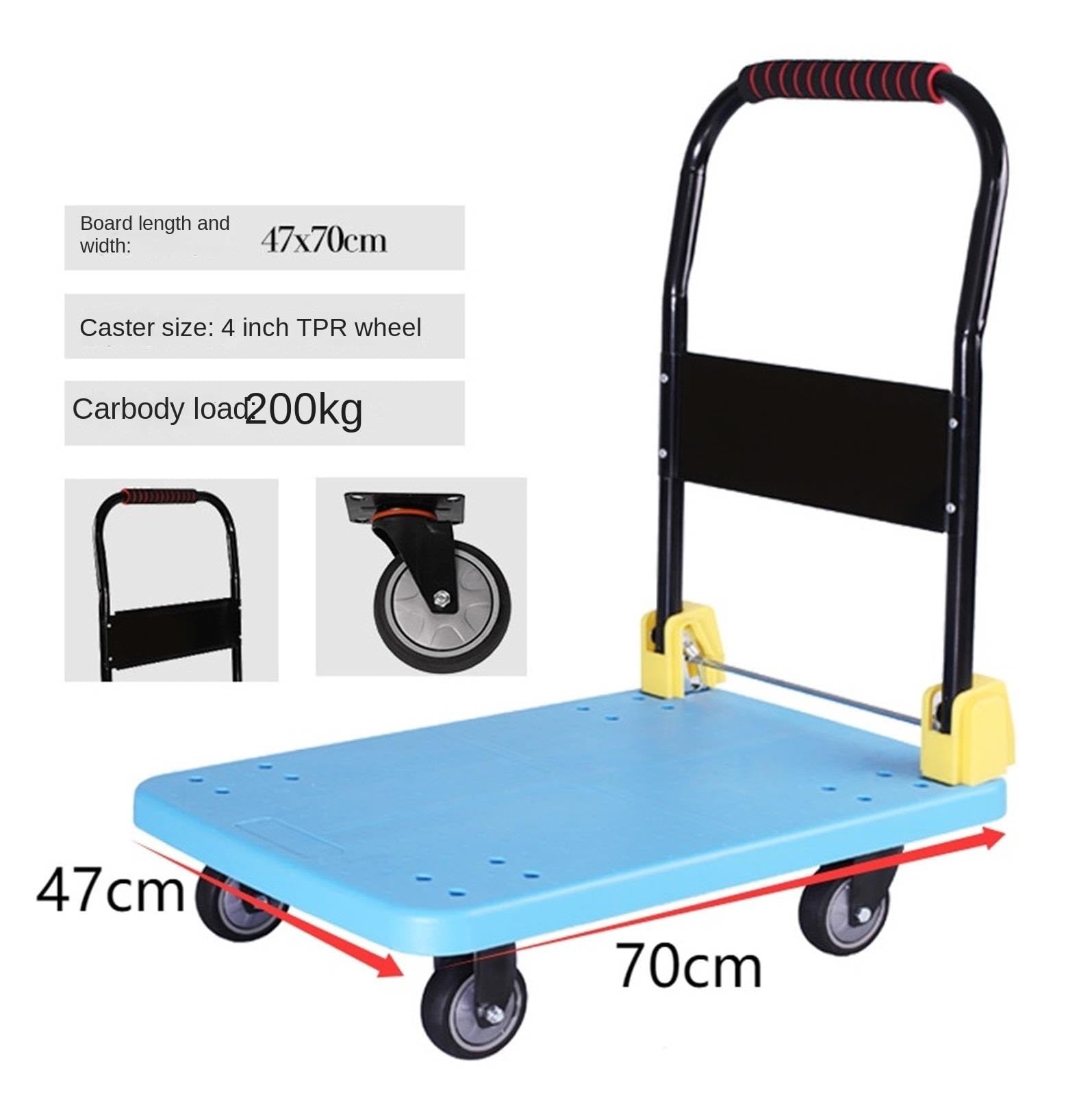 Carrello Portapacchi Trasloco Carrello A Mano Pieghevole, Carrello A Piattaforma, Carrello A Pianale, Carrello A Mano A Spinta for Carico E Stoccaggio Bagagli(Yellow)