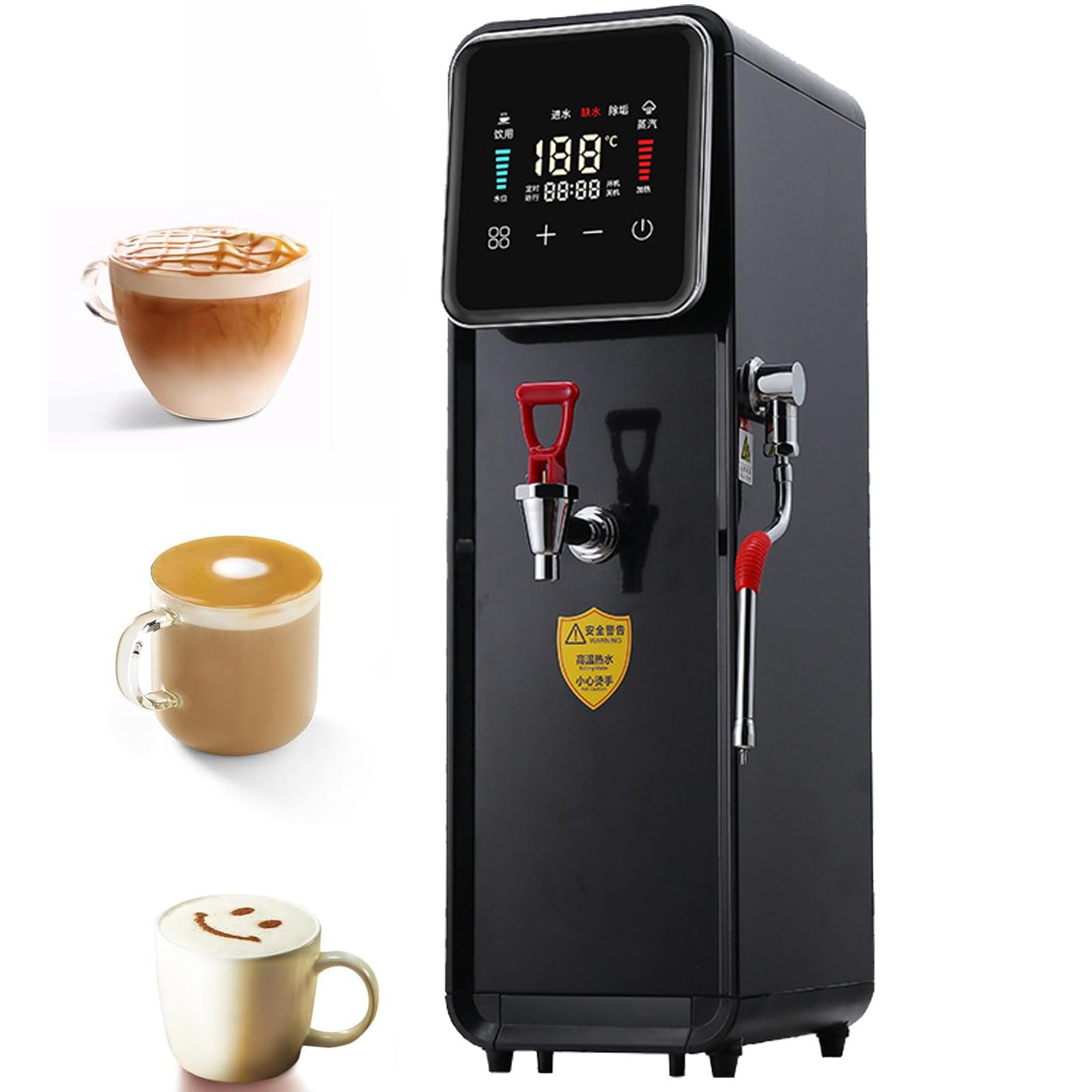 SENJINGHUA Commercial Steam Water Boiling Machine, 15L Electric Coffee Milk Foam Maker 4 IN 1 Milk Foam Maker With Lcd Dispaly, Stainless Steel Steam Water Boiling Machine For Latte Making Black