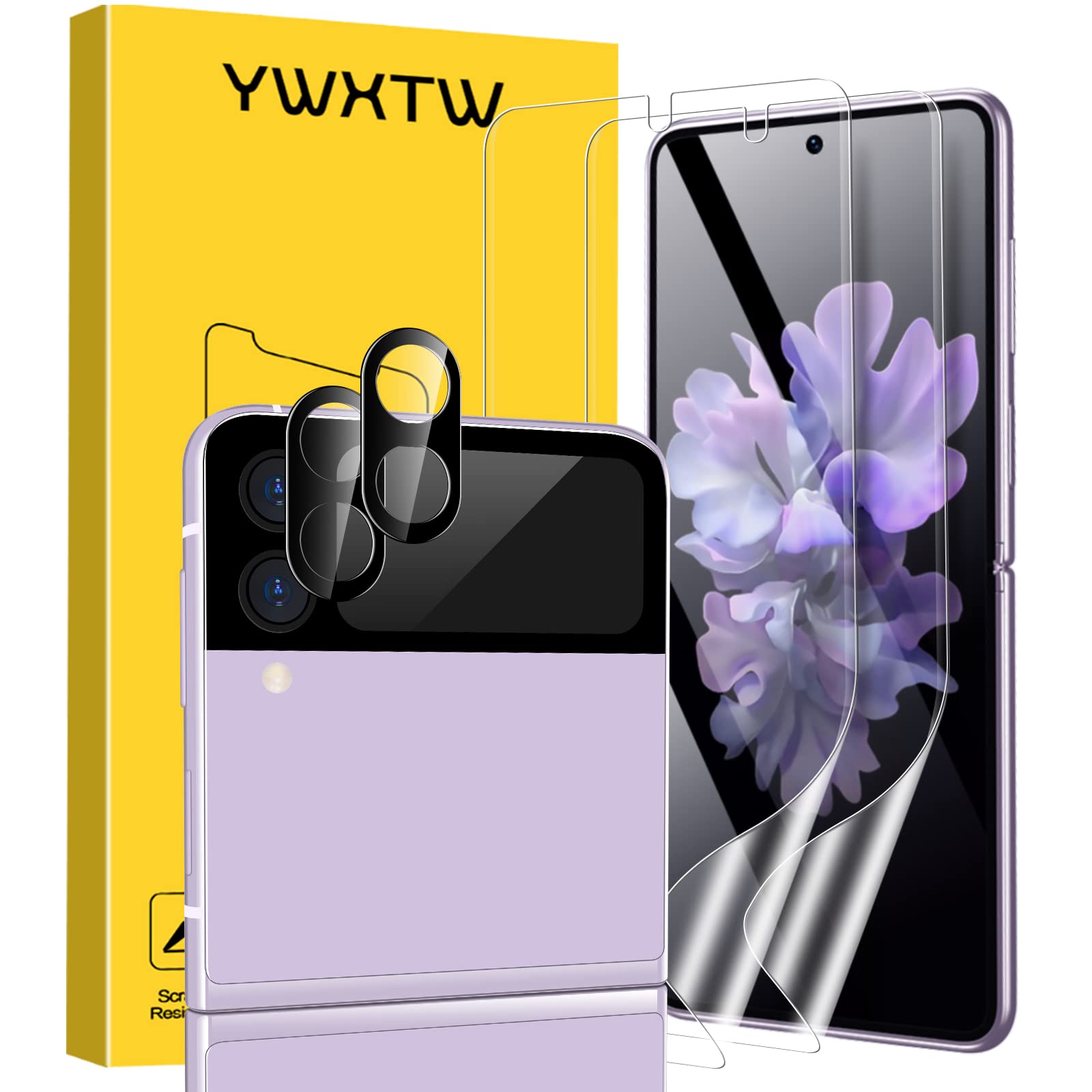 YWXTW [2+2 Pack] for Samsung Galaxy Z Flip 3 Inside TPU Screen Protector + Camera Lens Protector Tempered Glass,Upgraded Ultra-Thin Bubble Free Case Friendly Protective Coverage Scratch Resistant (4)