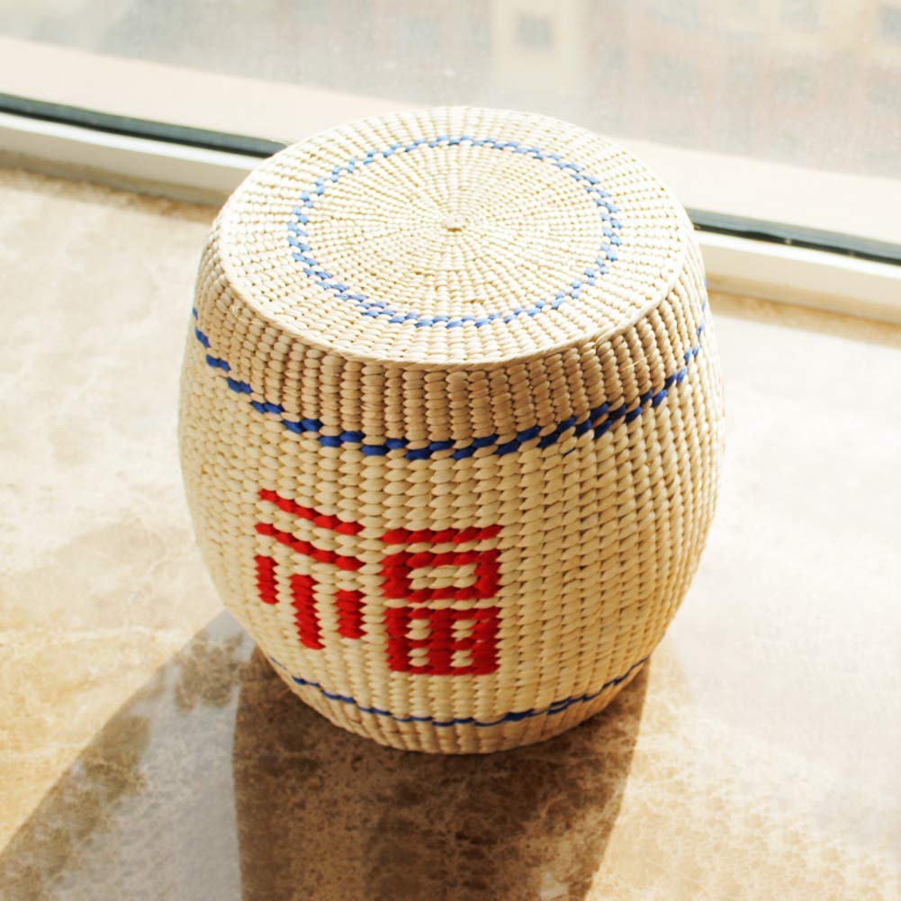 Pouf repose-pieds ottoman cube en maille tissée à la main beige 28cm