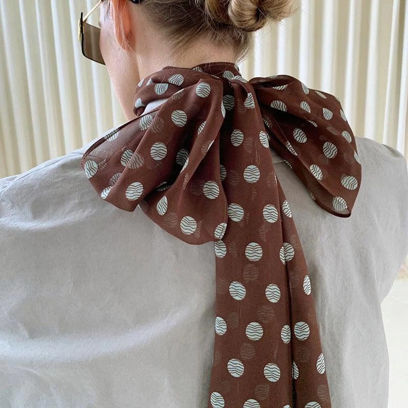 Brown Polka Dot Chiffon Scarf – Lightweight Sheer Neck Wrap, Vintage Head Scarf, Soft Silky Feel for Spring & Summer4