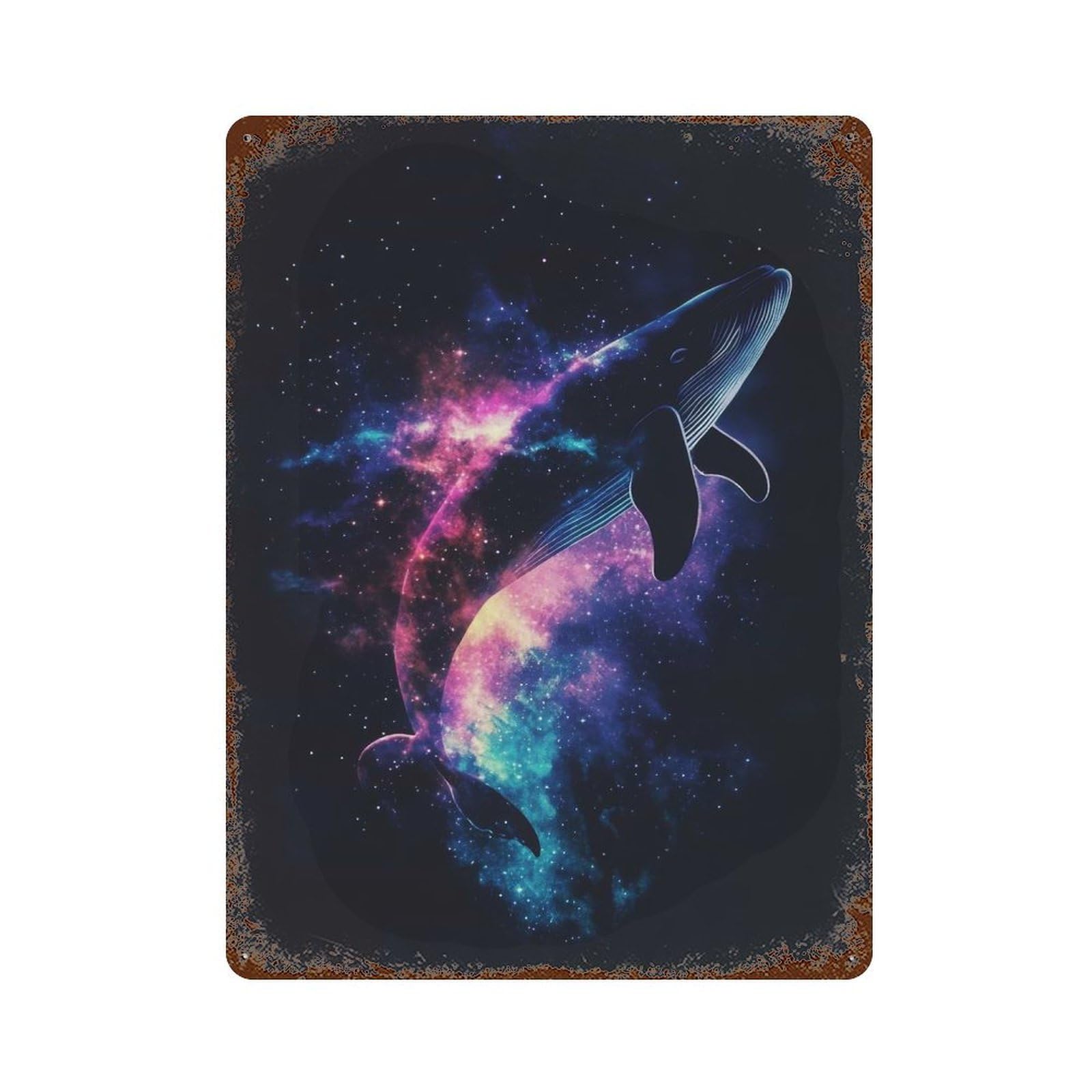 Whale Galaxy Rust Effect Tin Sign 15.7"x11.8", Ideal for Cafe, Home Bar And Lounge Decor