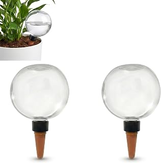 2 Pcs Self Watering Globes for Indoor Plants - Top-Fill 17.5oz Large Plant Watering Devices for 7 Days Vacation, Clear Watering Bulbs with Terracotta Spikes