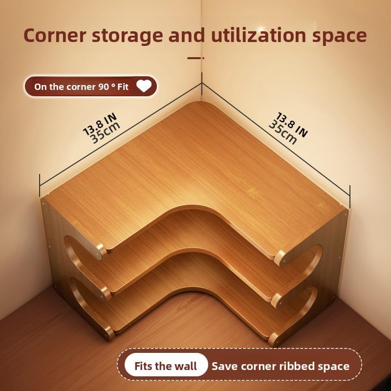 Corner Mug Organizer, Kitchen Coffee Cup Display Rack, Wooden Countertop Storage Stand (3-Tier corner table)