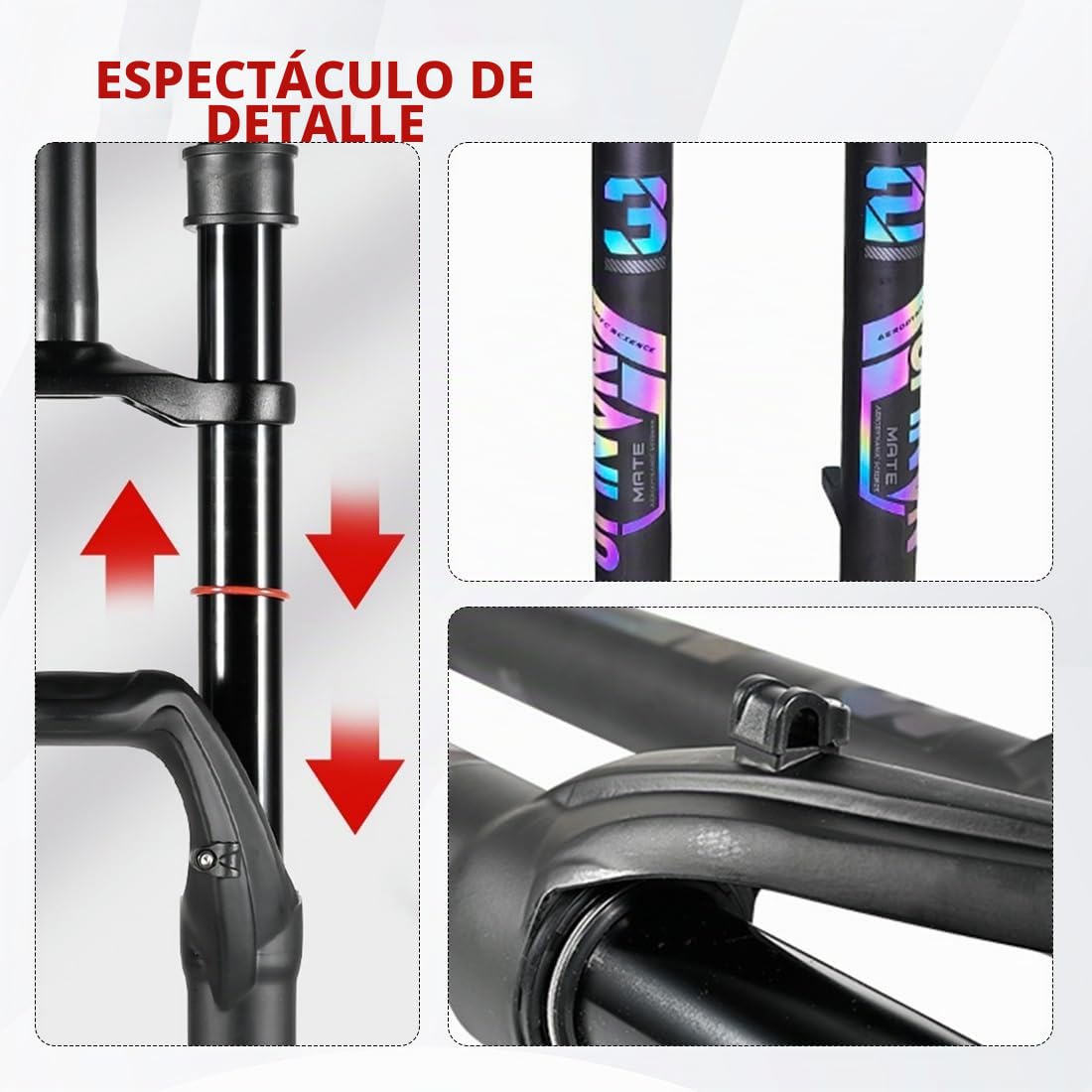 Horquilla para Bicicleta de montaña con Doble Hombro Tubo Recto 1-1/8" Freno de Disco Horquilla con suspensión neumática QR 9 * 100 mm Bloqueo Manual Recorrido 150mm(26inch)