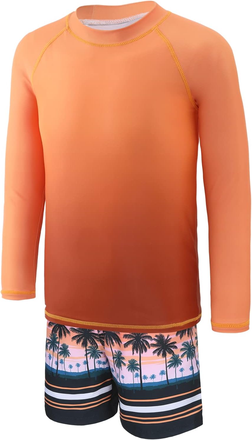 Boys Long Sleeve Rash Guard Swimsuits Kids Two Piece Sunsuits with Swim Trunks Swimwear Set