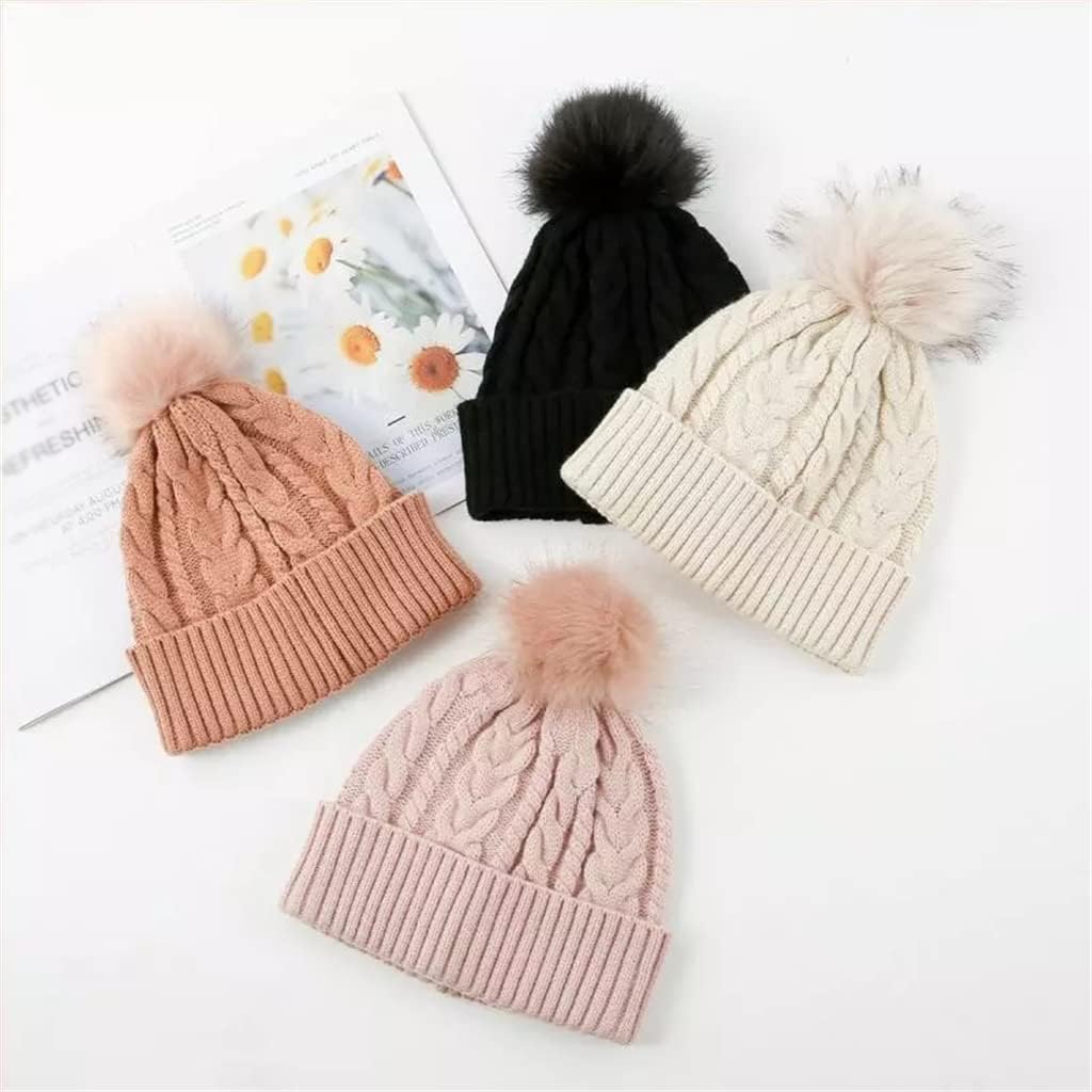 Gorro de Lana Informal con pompón Grande de Felpa para otoño e Invierno, Unisex, Grueso y cálido (Talla única)