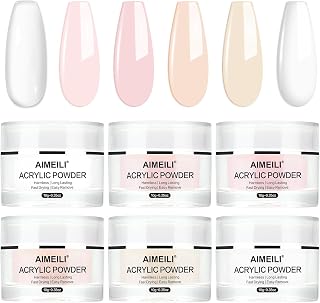 AIMEILI Polvo Acrílico, 6 x 10g Set de Polvo de Uñas Acrílico Rosa Desnudo Transparente Aplicación Acrílica para Uñas Extensión para Nail Art Manicura Francesa Tallado de uñas