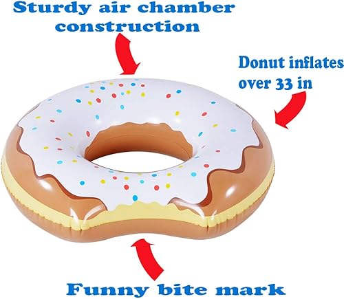 Miniatura 5 de Donut Float, 2 Pack de rosquilla inflable de 33 pulgadas para fiesta (fresa y chocolate), piscina o playa juguete para niños
