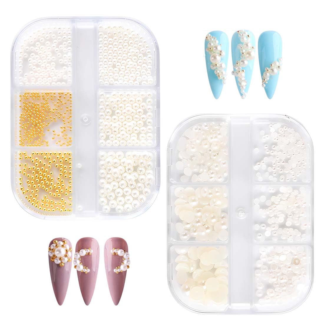 GXGM Bijoux Nail Art Perles, Couleur Or Argent Mini Nail Caviar Beads Strass Accessoires pour Nail Art Décorations décoration d'ongles à faire soi-même