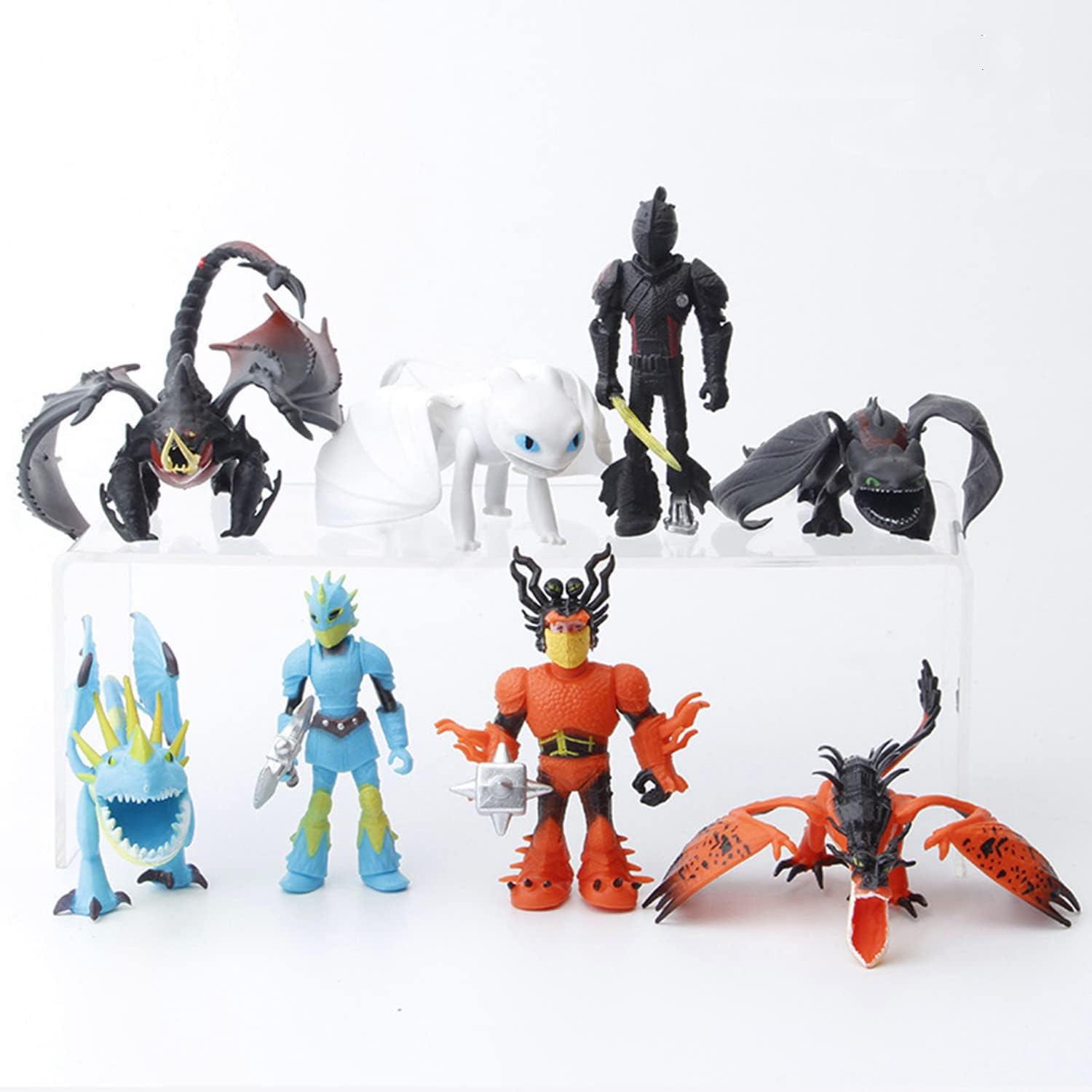 LOAE 8 PCS Dragons & Vikings Action Figures Set-Light Fury, Night Fury(Toothless), Deathgripper, Monstrous Nightmare, Deadly Nadder, Hiccup Straw, Astrid Hofferson, Snotlout Jorgen