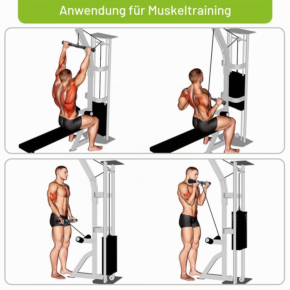 SELEWARE Trizeps-LAT-Pulldown-Aufsätze, Heim-Fitnessstudio, Workout-Zubehör mit rutschfestem weichem Gummigriff, Kabelmaschinen-Aufsätze, Trizepsseil, Doppel-D-Reihengriff, Pull-Down-Stange, gerade