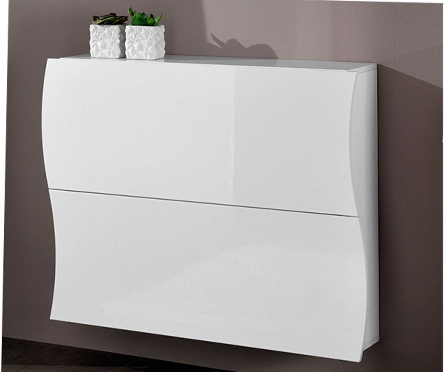 möbelando Schuhschrank Onda Weiß/Hochglanz 101x82x27 cm