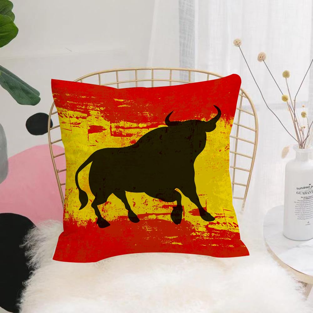 Hyosxw Spanish - Flag Inspi Silhouette, Spanish Bul - A3 Cushion Cover,Throw Pillow Case Home Decorative For Living Room Bedroom Sofa Chair 18X18 Inch,Spanish - Flag Inspi Silhouette, Spanish Bullfighting Culture, Bold Black Bull,Pillowcase 45X45cm