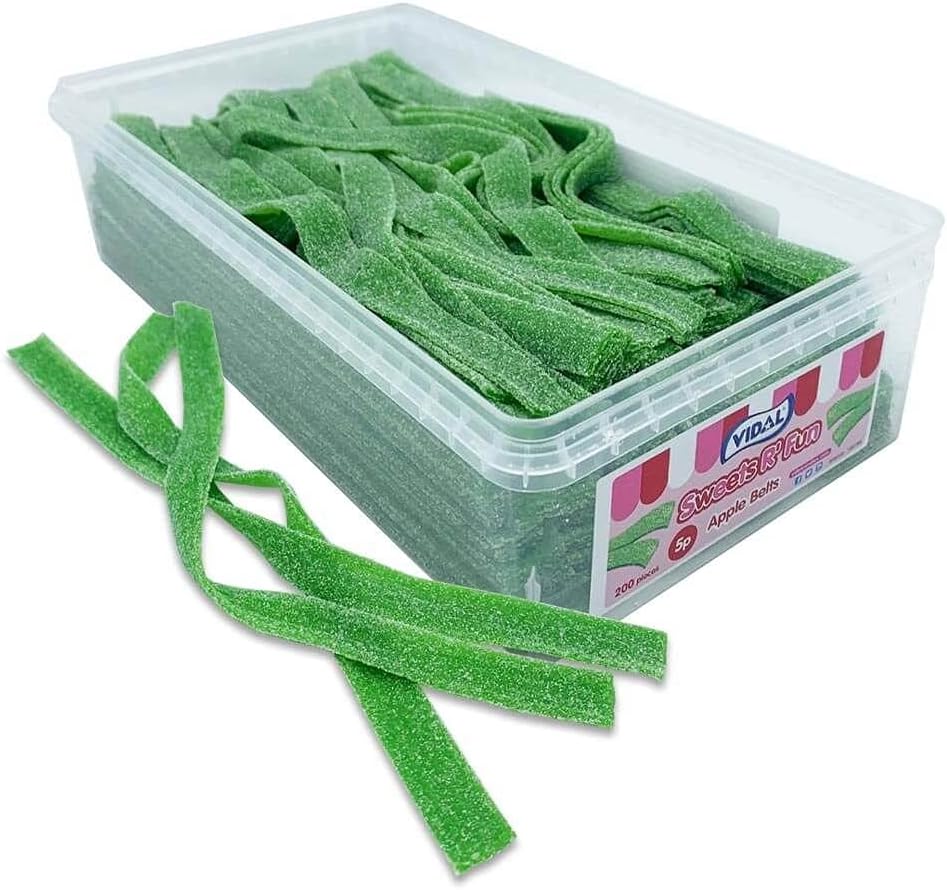 Fizzy Belts Sweets Tub Candy Belts Very Tasty and Suitable for Vegetarians 200 Belts in Each Tub (Sour Apple)