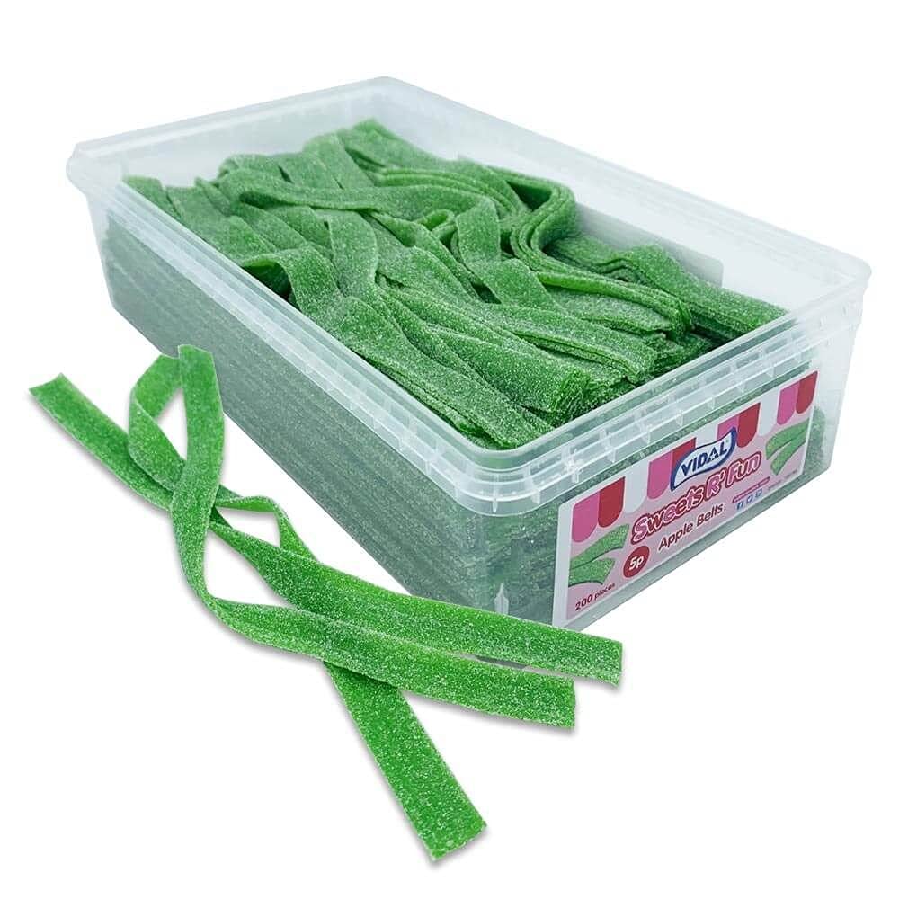 Fizzy Belts Sweets Tub Candy Belts Very Tasty and Suitable for Vegetarians 200 Belts in Each Tub (Sour Apple)