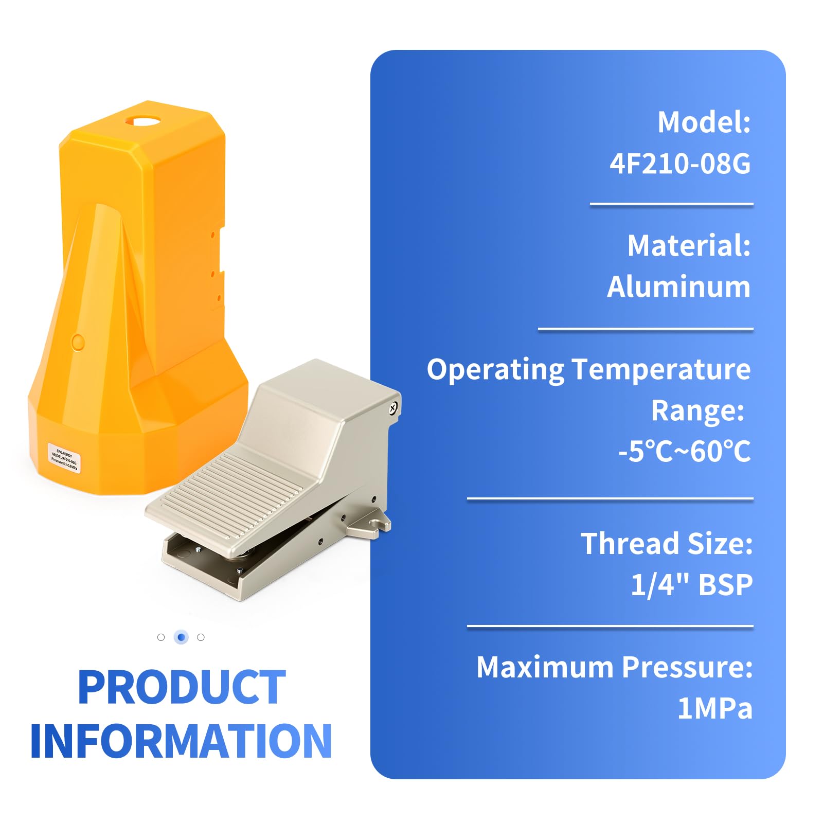 Pneumatisches Fußpedal-Ventil-Kit mit Schutzschild, 1/4"BSP 5-Wege-2-Positionen-Gewinde mit rutschfestem Gummi-Druckregler 4F210-08G mit 6MM-Anschlüssen