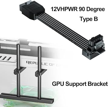 JOYJOM 12VHPWR 90 Degree Adapter Tybe B, GPU Support Bracket for Fan Mounting