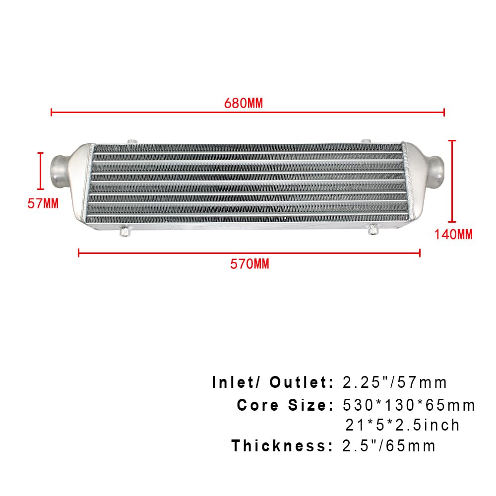 Chłodnica powietrze-powietrze Aluminiowy intercooler uniwersalny 530X130X65mm wlot chłodnicy 57mm 2.75 cala wylot wlot zimnego powietrza dla Turbo Radiador