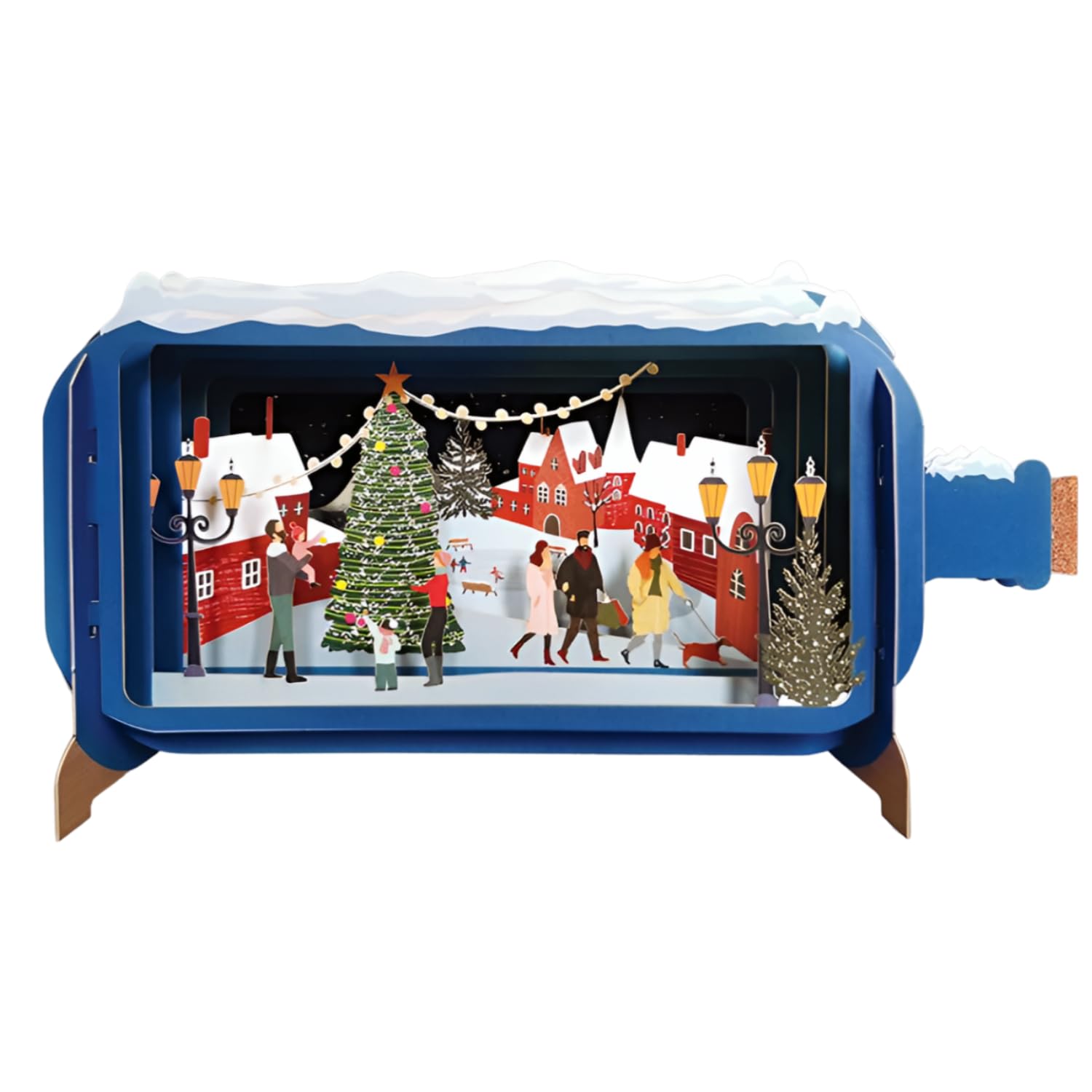 Message In A Bottle Village Xmas Tree Pop Up Christmas Card By Alljoy Cards XMIB086, Blue, 24cm x 12cm