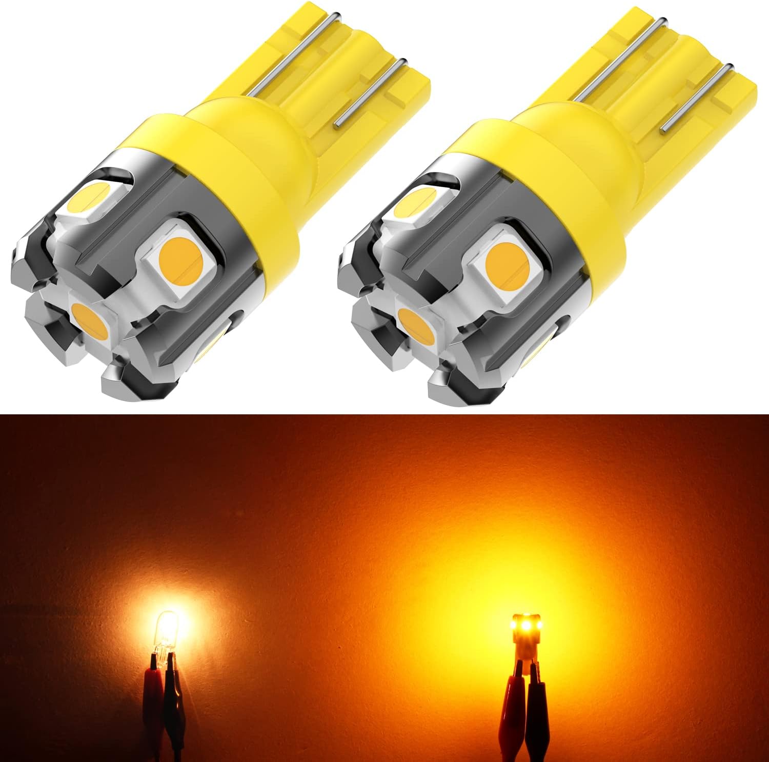 194 LED Light Bulb Amber Yellow Super Bright 168 2825 2827 T10 W5W Miniature LED Replacement Bulbs for Car Interior Map Dome Door Courtesy License Plate Side Marker Lights